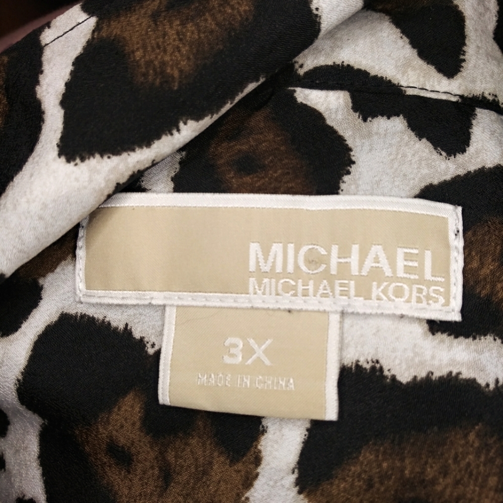 Michael Kors 3X Leopard Print Convertible Tab Sleeve Button Front Tunic Blouse - Picture 9 of 12